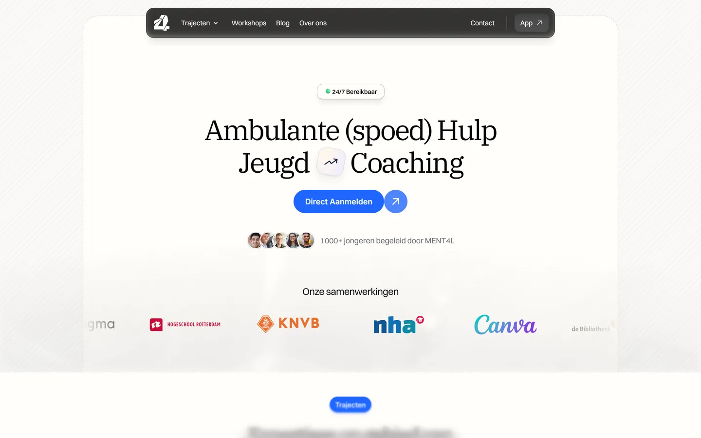 Website van Ment4l, mentale zorg