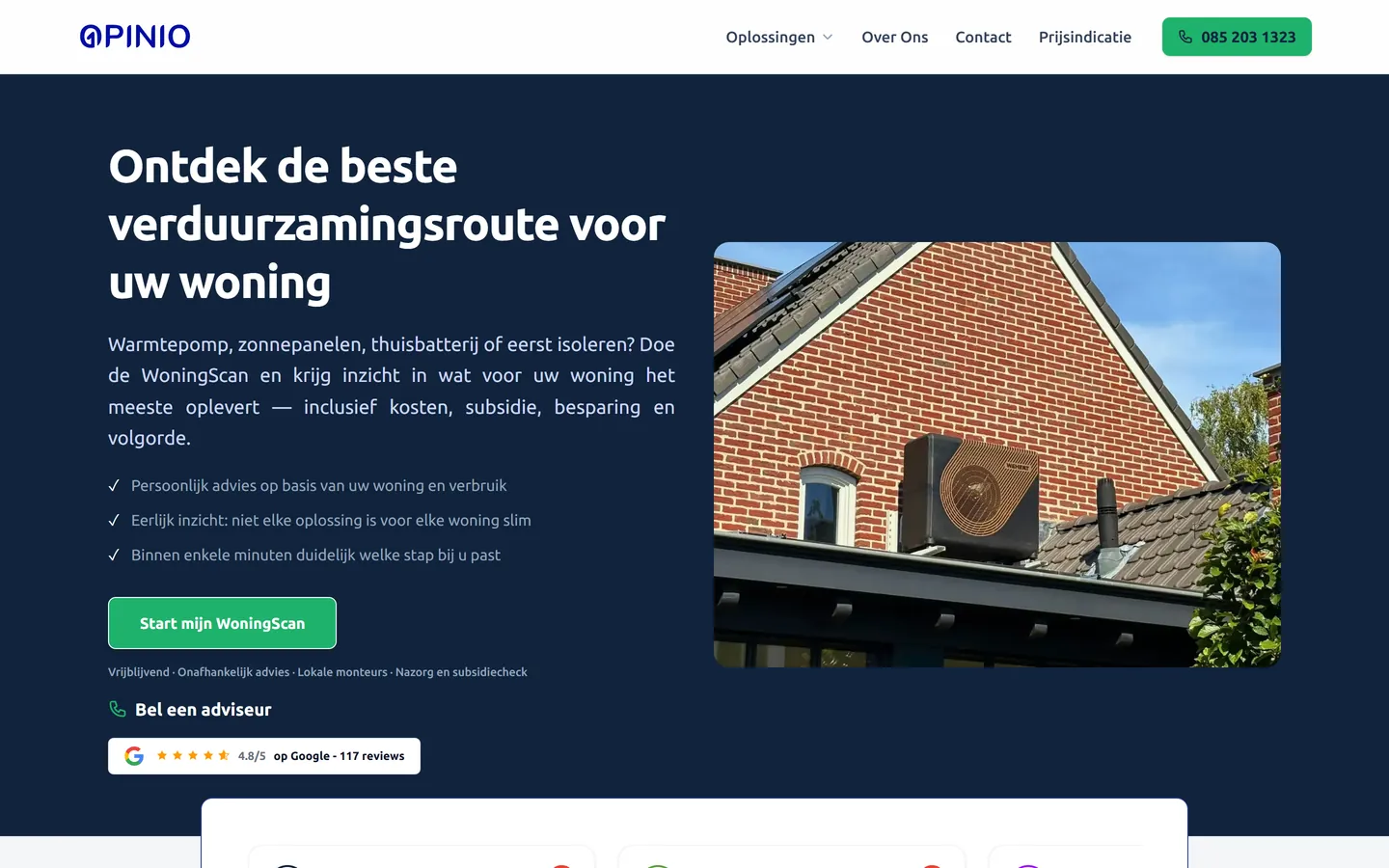 Website van Opinio, verduurzaming en energie