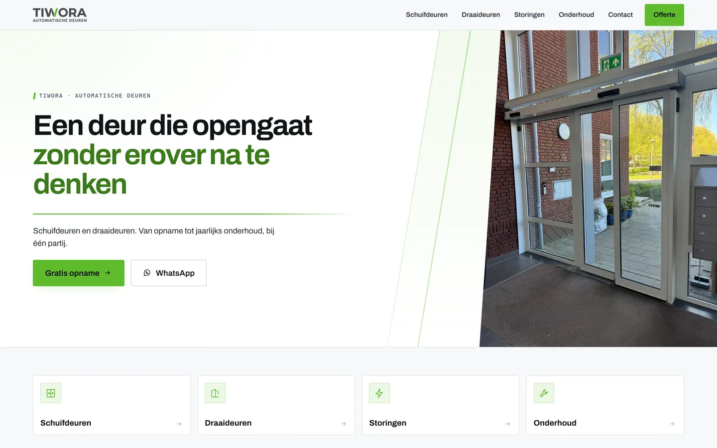 Website van Tiwora, automatische deuren